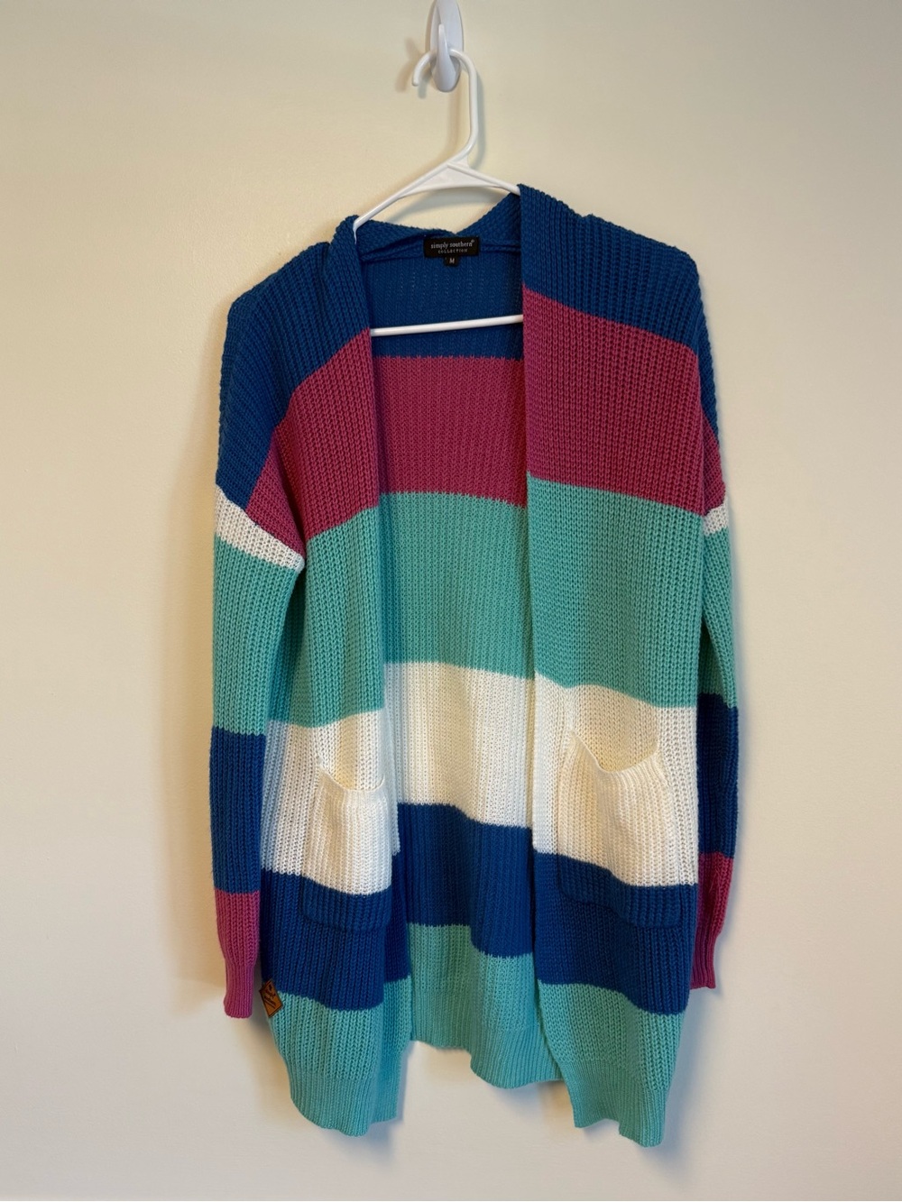 Simply Southern Striped Open Cardigan - Blue, Teal, White, Pink